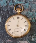 A 14ct gold plated open faced pocket watch, AWW CO. Waltham, Mass movement no. 11570372, ALD case, 2