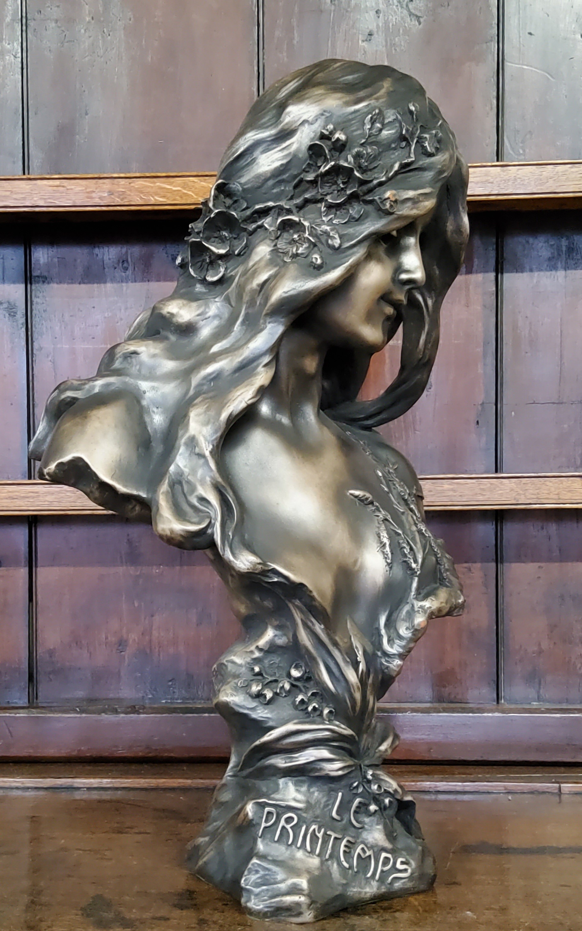 An Art Nouveau style composition bust,  after Blasche, of a maiden 'Le Printemps', 62cm high - Image 2 of 5