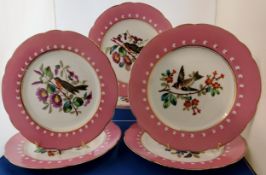 A set of six late 19th century shaped circular English Porcelain dessert plates, each painted with a