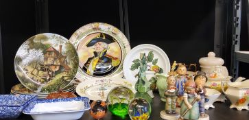A Royal Doulton plate, The Admiral, printed mark;  four Goebel figures, by Hummell;  glass