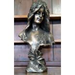 An Art Nouveau style composition bust,  after Blasche, of a maiden 'Le Printemps', 62cm high