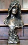 An Art Nouveau style composition bust,  after Blasche, of a maiden 'Le Printemps', 62cm high