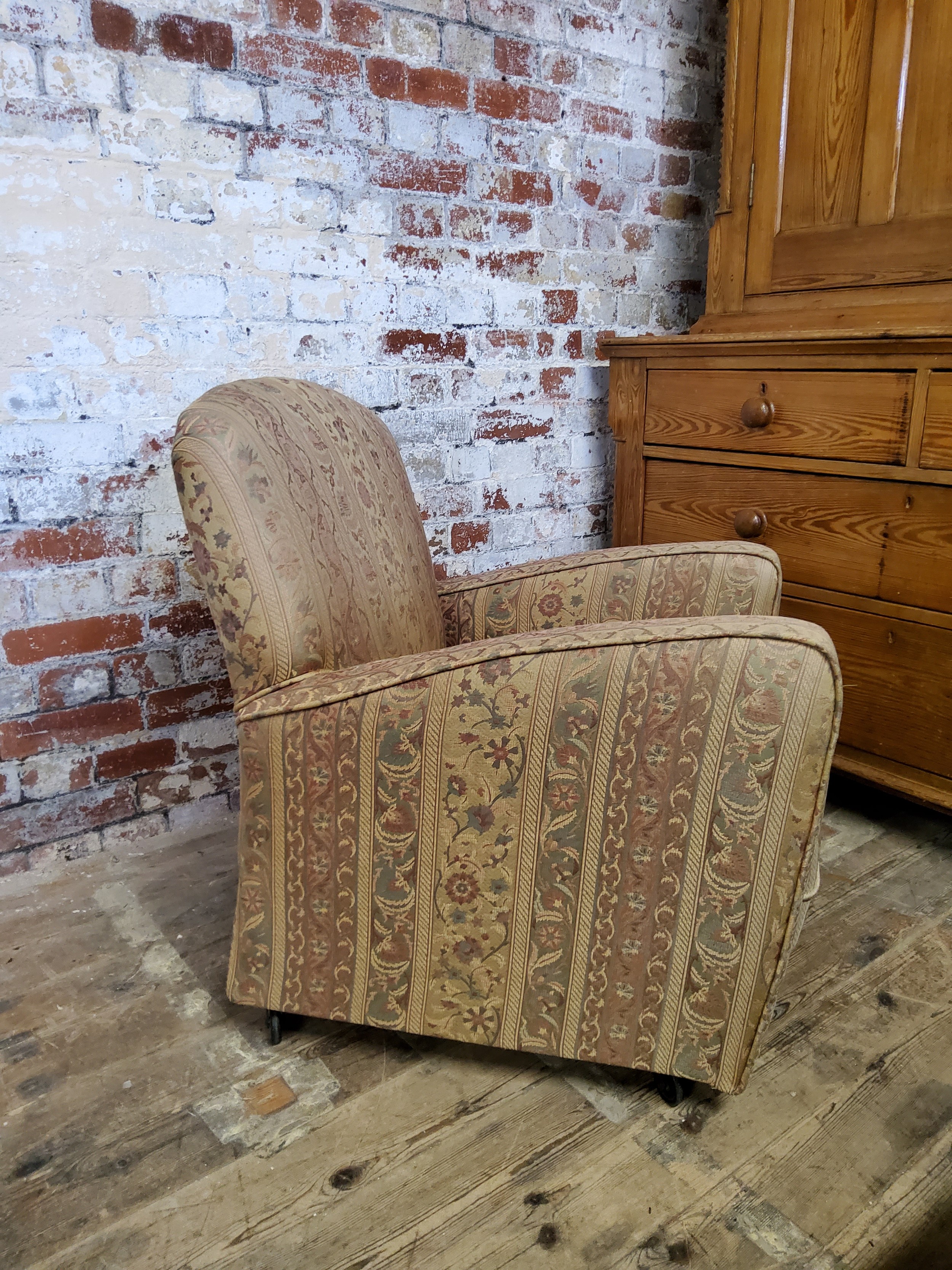 An early 20th Century Art Deco library/arm chair, re-upholstered, height 82cm (seat 43.5cm) x - Image 2 of 6