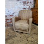 An early 20th Century Art Deco library/arm chair, re-upholstered, height 82cm (seat 43.5cm) x