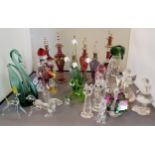 Venetian  scent bottles and stoppers, various colours, picked out in gilt;  Swarovski type