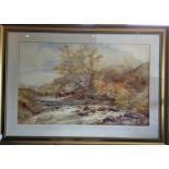 William Widgery (1826-1893) Cattle Watering, signed, watercolour, 43.5 x 71cm