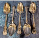 A set of five George IV silver Fiddle and Shell pattern dessert spoons, probably James McKay,