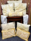 Soft Furnishings - various cushions, yellow damask (8)
