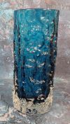 A Whitefriars Kingfisher Blue Bark vase, Geoffrey Baxter, 19.5cm high, pattern 9689