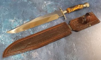 A Victorian Bowie knife, 26cm blade with clipped back point, stamped with a crown between VR over