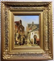 A**Roth (Dutch School, 20th century), Market Street, signed, oil on board, 24cm x 19cm