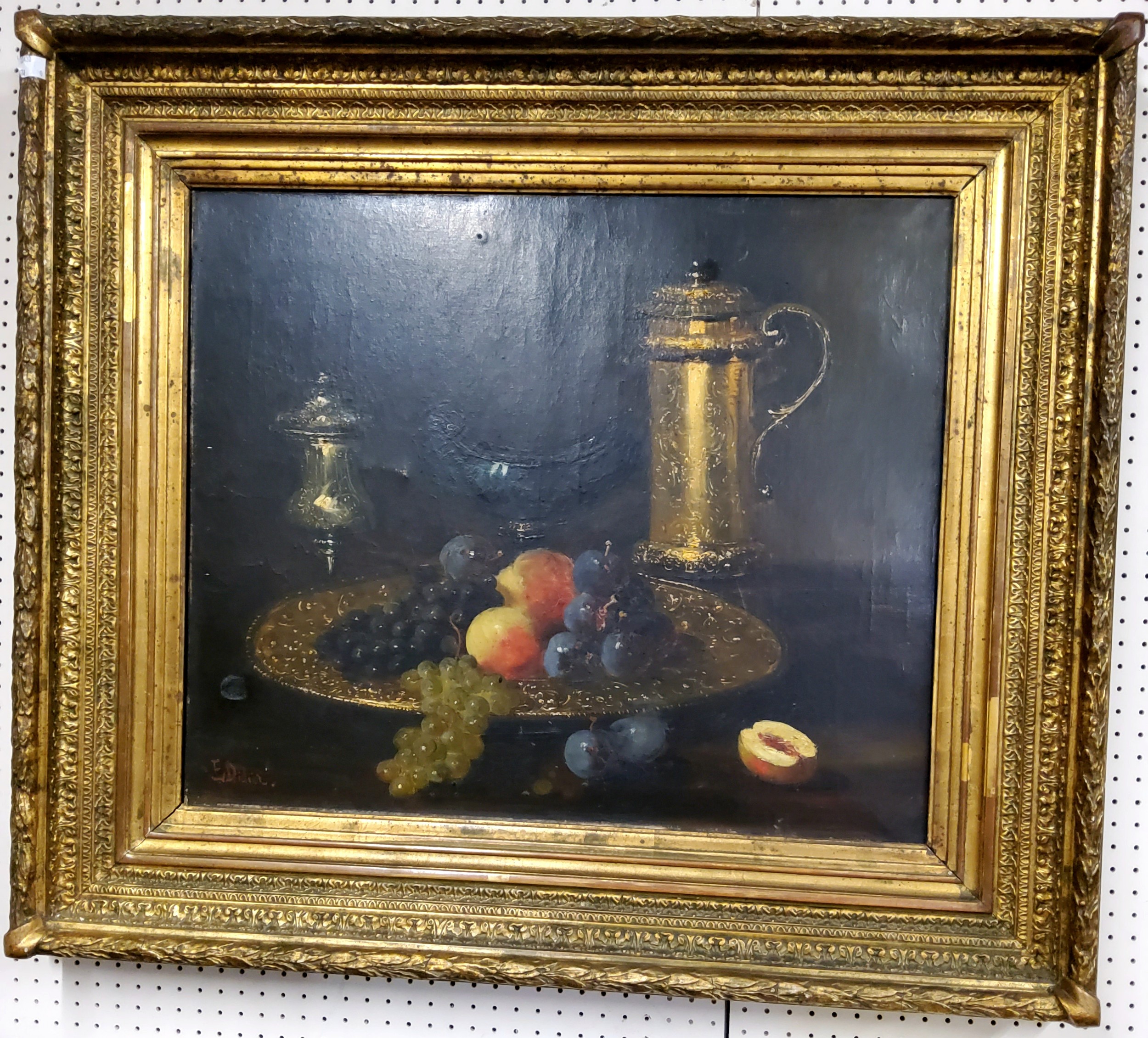 E** Didier (19th Century) Still Life, Fruit, Tankard and Plater, signed, oil on canvas, signed, 53.