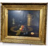 E** Didier (19th Century) Still Life, Fruit, Tankard and Plater, signed, oil on canvas, signed, 53.
