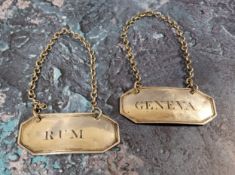 A pair of Irish silver decanter labels, one engraved Rum, the other Geneva, John Townsend, Dublin,