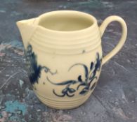 A Worcester barrel shaped  robin-beak jug, decorated in underglazed blue with  Barrel Jug Scroll