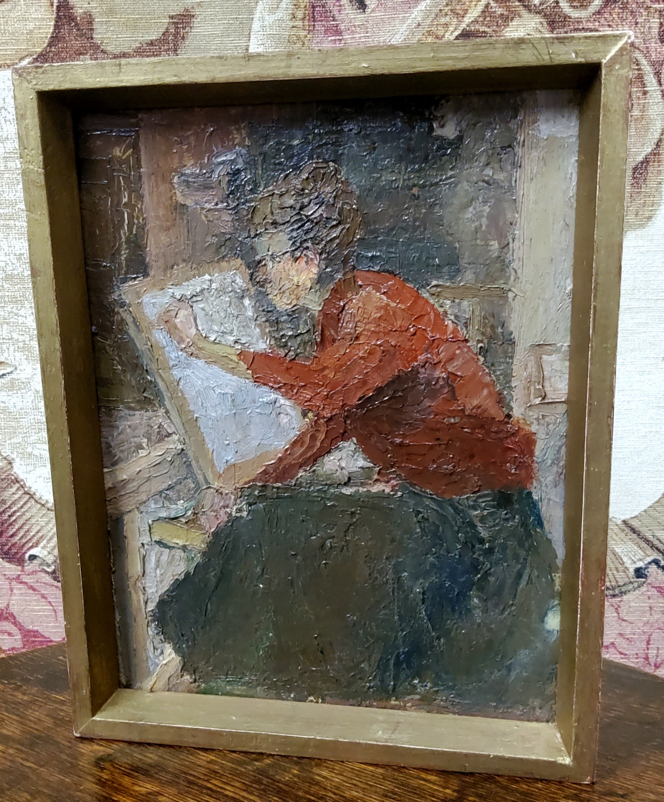 Attributed to Donald McIntyre, Artist at Work, oil on board, 24cm x 19cm