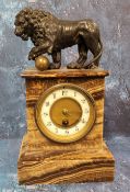 A 19th century marble mantel clock, 11cm white chapter ring, with Arabic numerals, the rectangular