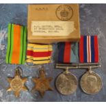 Medals, World War II, a set of four, 1939 - 45 Star, Africa Star, Defence Medal, 1939 - 45 Medal,