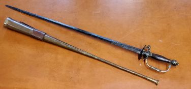 A German officers small sword,  bronze hilt of conventional form, with hardwood handle, the blade