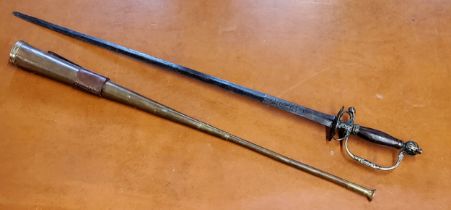 A German officers small sword,  bronze hilt of conventional form, with hardwood handle, the blade