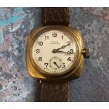 Rolex Oyster Prima 9ct gold cushion cased wristwatch, white enamel dial (damaged), Arabic