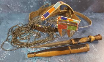 Tribal Art - a Zulu knife/dagger, wirework terminal and bands,  32cm long, c.1870-90;  beadwork