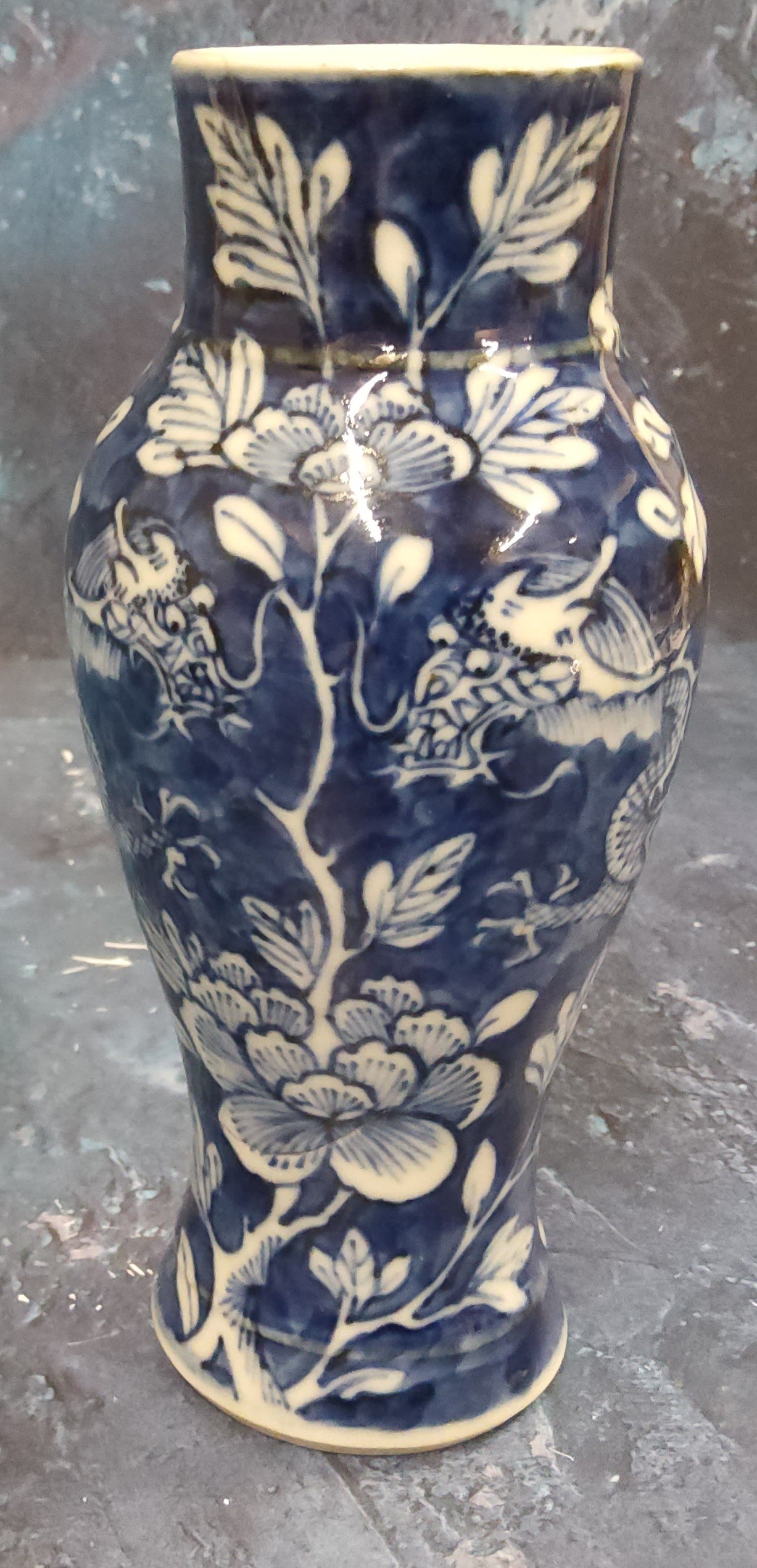 A Chinese vase, decorated in underglaze blue with scrolling dragons and peonies, 15.5cm high, four - Image 2 of 3
