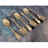 A set of six George III silver Fiddle pattern tea spoons, William Bateman, London 1832, 171g, 5.5toz