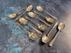 A set of ten silver Hanoverian Rat Tail pattern tea spoons, Aiken Brothers, Sheffield 1930, 222g,