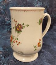 A Plymouth baluster mug,  painted with colourful floral sprays and sprigs, crows foot border, 15.5cm