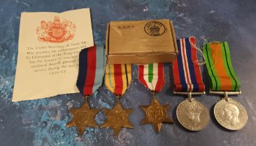 Medals, World War II, a set of five, 1939 - 45 Star, Africa Star, Italy Star,  Defence Medal, 1939 -