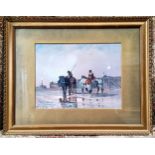 G**Payne, early 20th century, Pack Horse by the Pier, signed, oil on board, 24cm x 32cm