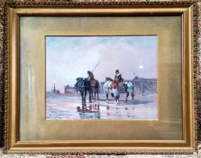 G**Payne, early 20th century, Pack Horse by the Pier, signed, oil on board, 24cm x 32cm
