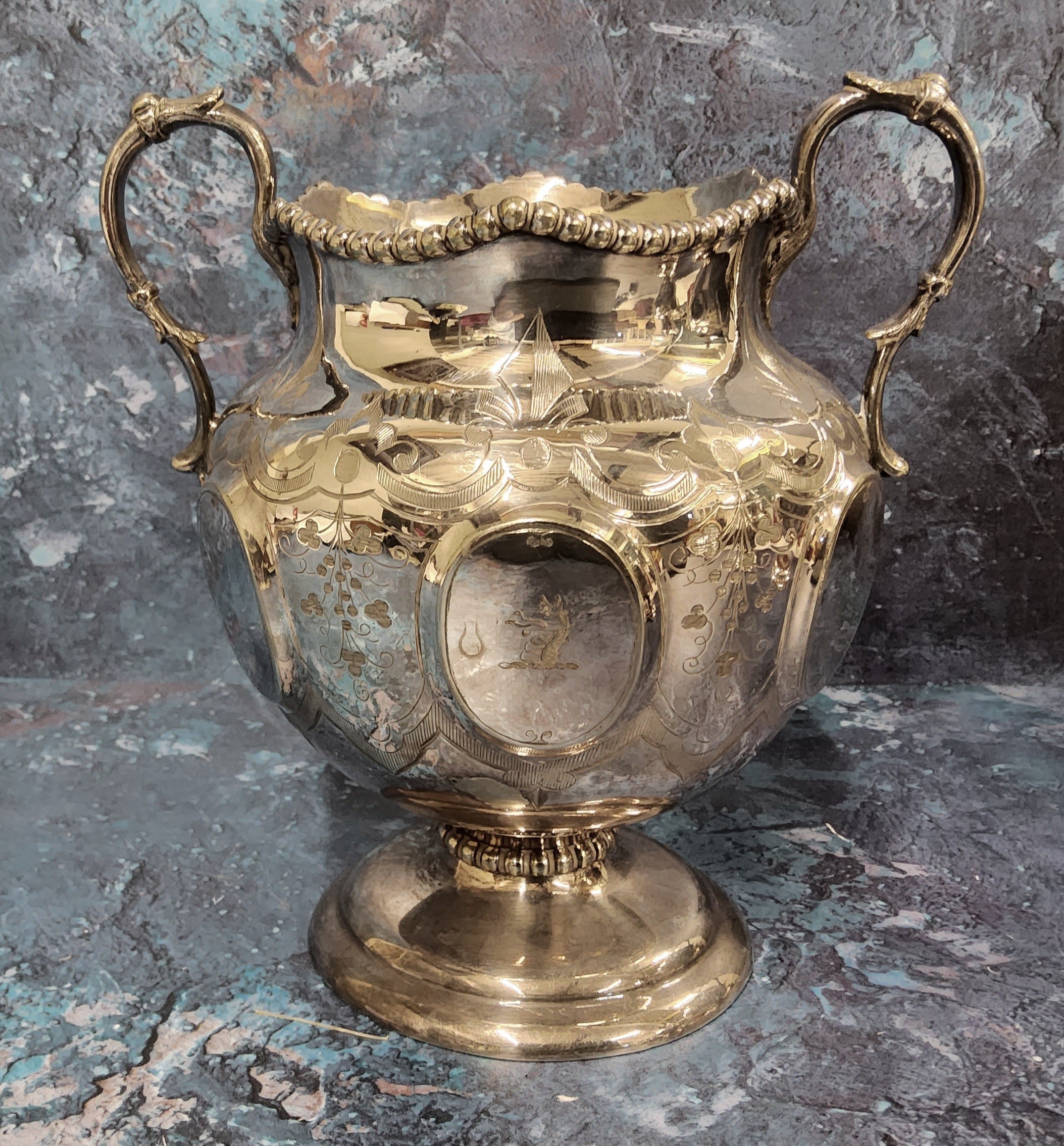 A Victorian E.P.B.M. three piece coffee service, of pedestal ovoid form, embossed with ovals, - Image 3 of 4