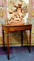 A 19th century flamed mahogany rounded rectangular hall table, satinwood inlaid throughout, one long