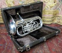 A Besson Sovereign Tuba, for Boosey & Hawkes, serial number. 967-708808, B&H monogrammed case.