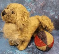 A mid 20th century golden mohair Pekingese dog, with ball amber and black plastic eyes, black