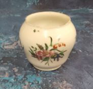 A Bristol cabaret sugar bowl, of slightly ogee form, painted with sprays and sprigs of colourful