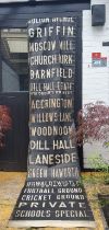 Accrington Corporation destination blind, (16 1/2 names in total) including  Griffin, Moscow Mill,