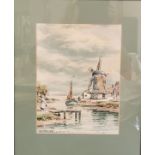 John Hamilton Glass (Scottish 1820 - 1885) Dutch Windmill,  watercolour, 29cm x 22cm