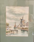 John Hamilton Glass (Scottish 1820 - 1885) Dutch Windmill,  watercolour, 29cm x 22cm