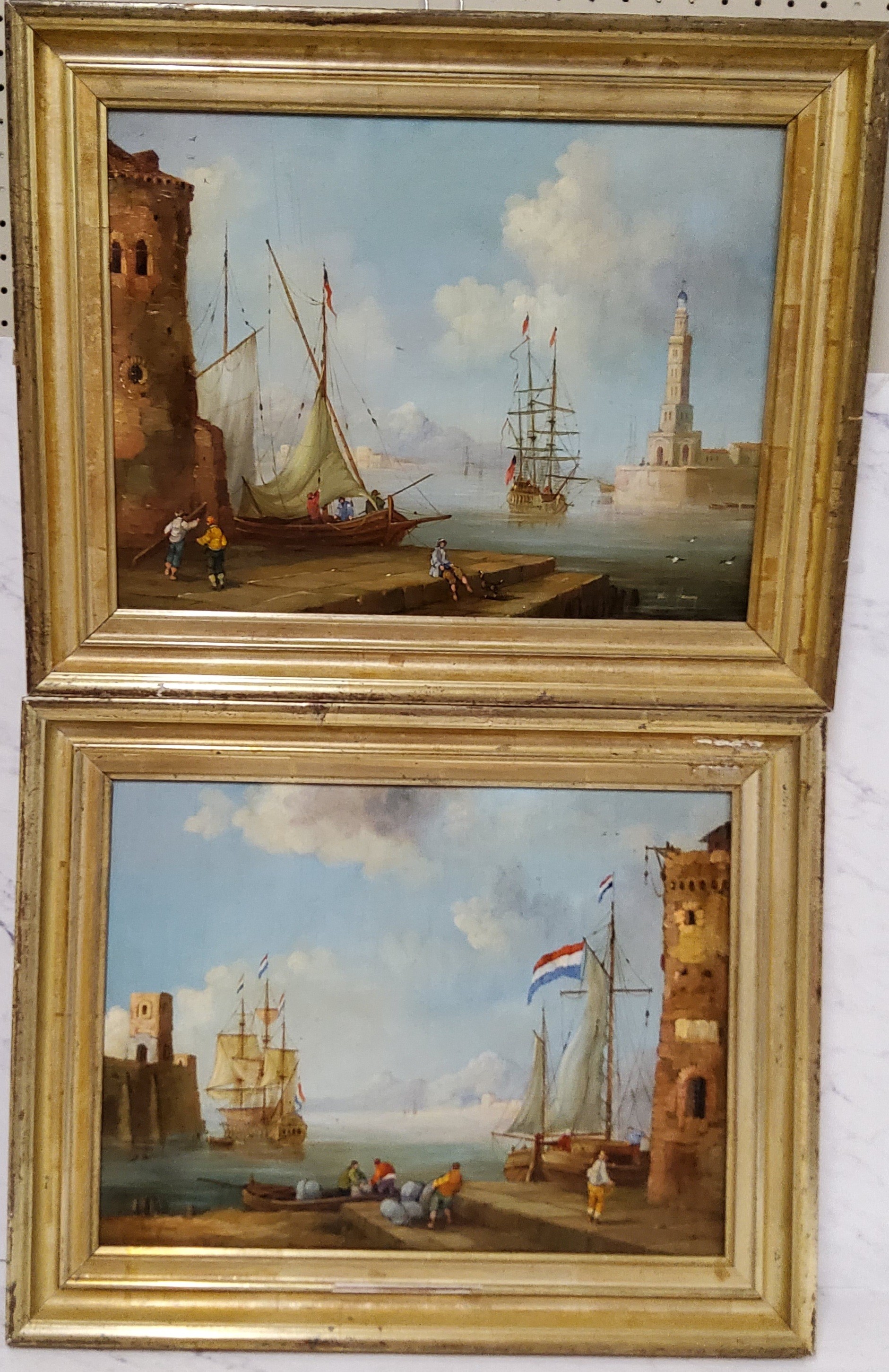 Dutch School (20th century) A Pair, Continental Harbour signed Van Hausey?, oil on tin, 28cm x 38cm