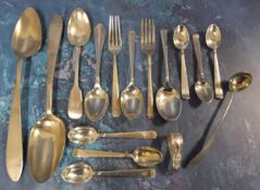 A silver christening fork and spoon, Birmingham 1951;  others;  a set of six coffee spoons, marked