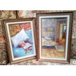 Marika Eversfield RAS AMNS, A Pair, Still Life, Knitting and Interior of Bedroom, signed with
