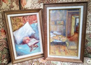 Marika Eversfield RAS AMNS, A Pair, Still Life, Knitting and Interior of Bedroom, signed with