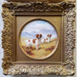 Glynn Williams, Two Springer Spaniels, signed, circular, oil on board, 14.5cm diam