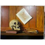 A** Fremont, French School, Still Life Observation of Skull, Artist Pallet and Book, signed, oil