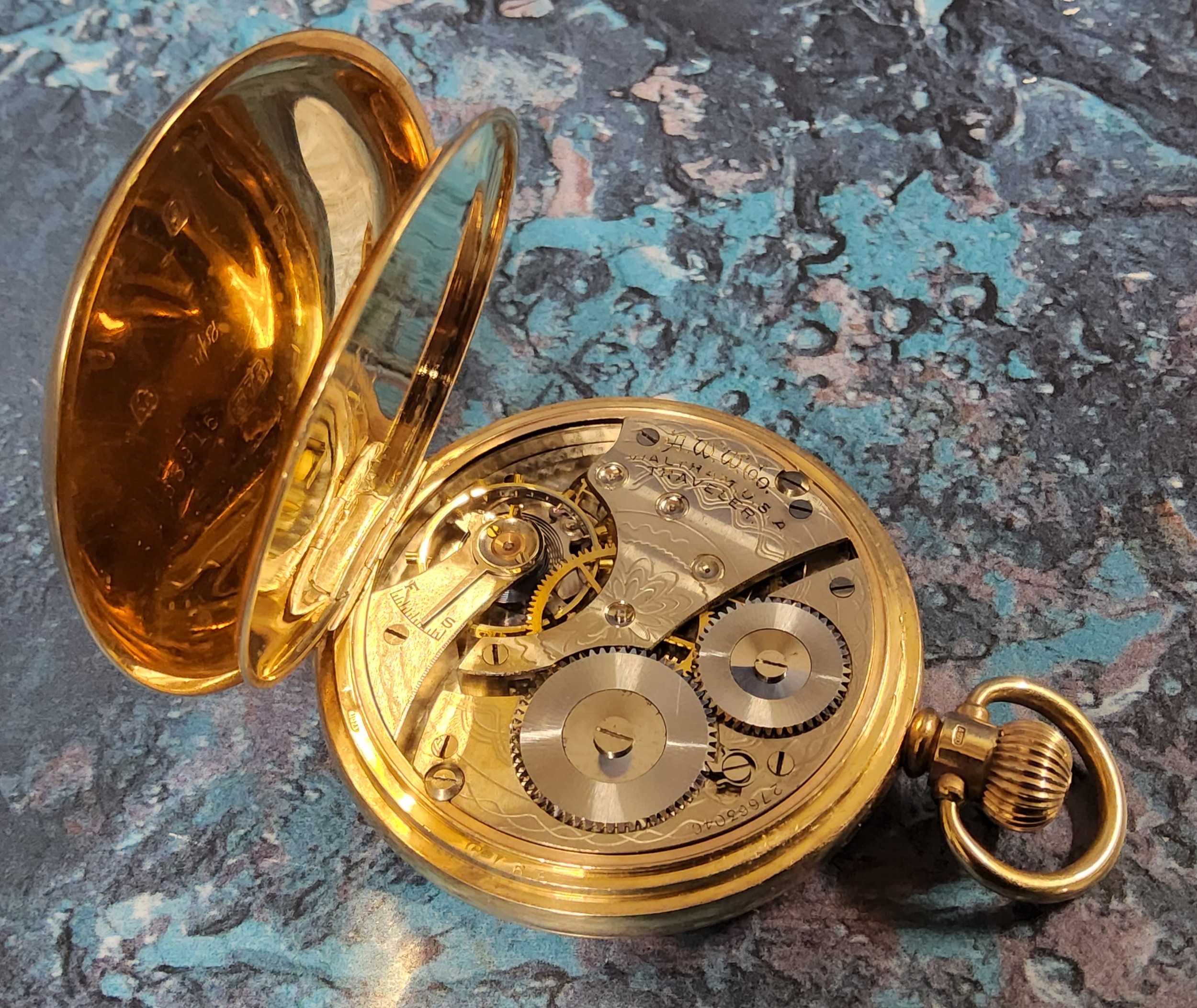A 9ct gold Waltham full hunter pocket watch, signed movement AWW Co. Waltham U.S.A Traveler, - Image 2 of 3
