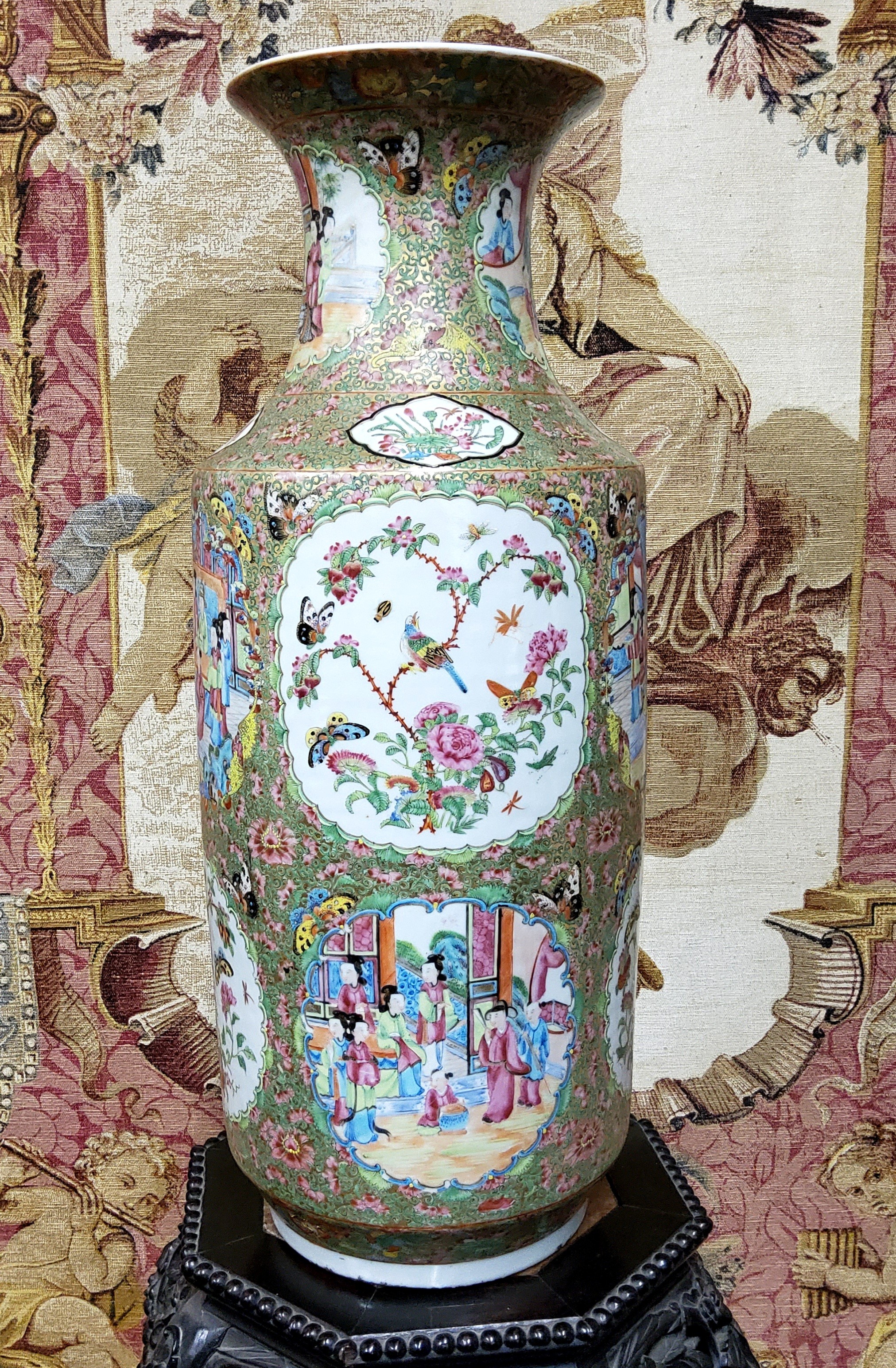 A large 19th century Cantonese Famille Rose vase, the cartouche panels decorated with figures - Image 2 of 5