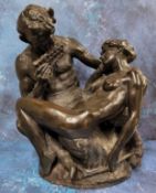 A late 19th century copper electrotype figurural group, Pan and Pysche, well figured, 46cm high